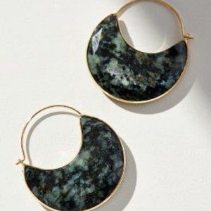 Anthropologie Crescent Stone Hoop Earrings African Turquoise & Gold Tone